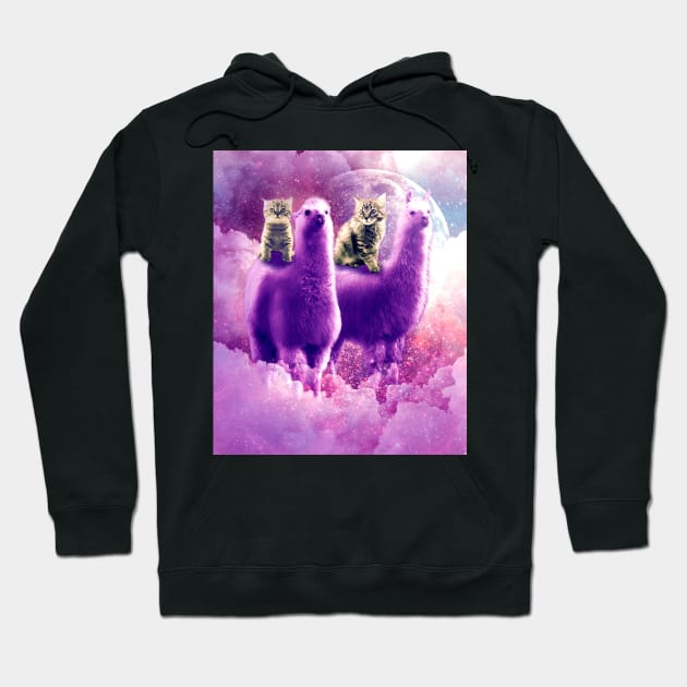 Outer Space Galaxy Kitty Cat Riding On Llama Hoodie by Random Galaxy